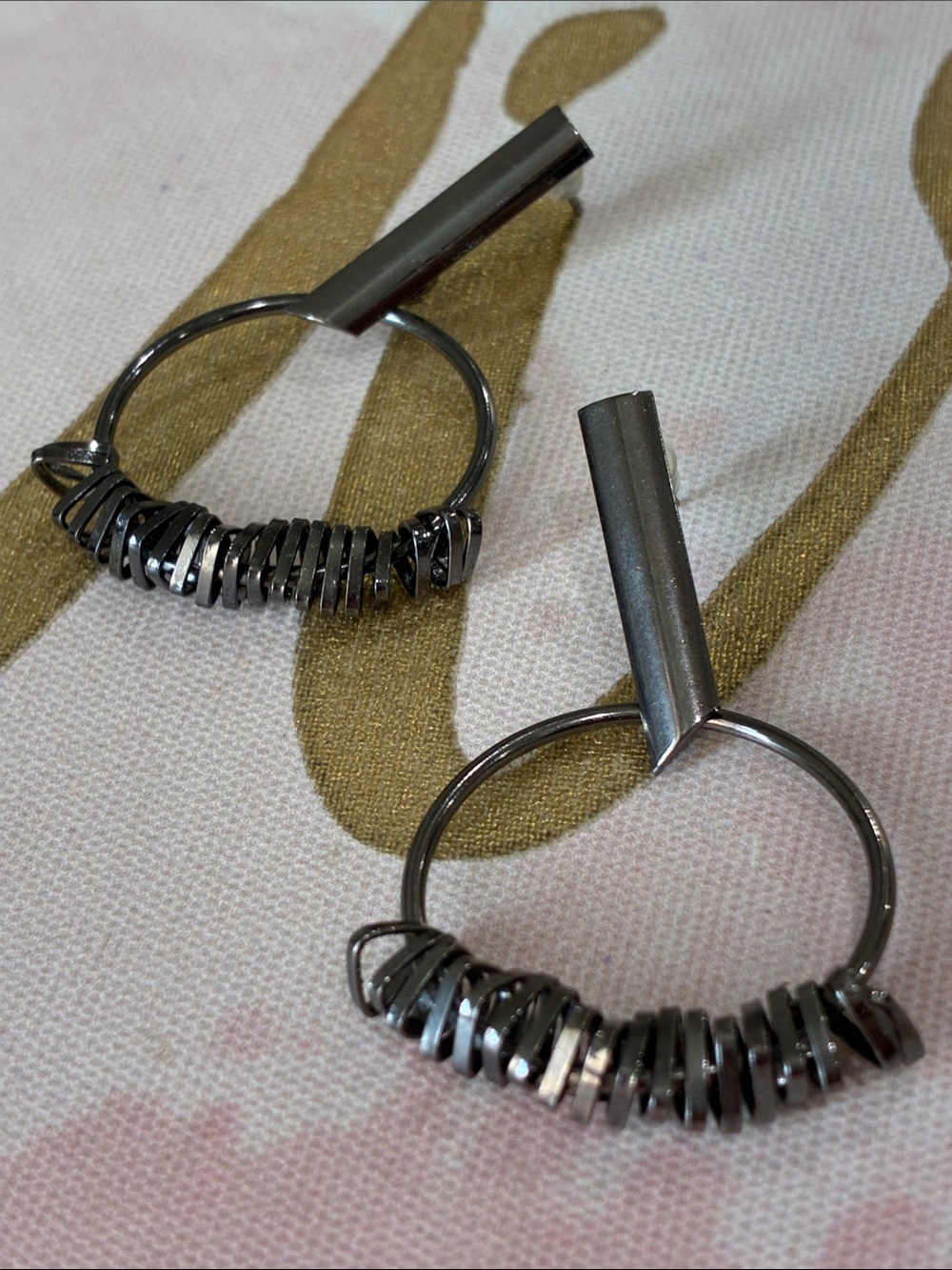 Contemporary Black Stainless Steel Hoop Earrings with Coil Accents